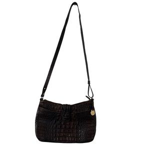 Brahmin Black Crocodile-Embossed Crossbody Bag